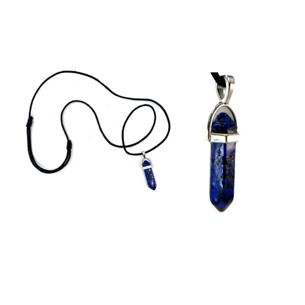 LAPIS LAZULI GEMSTONE PENDANT W/ SILVER & ADJUSTABLE LEATHER CORD!